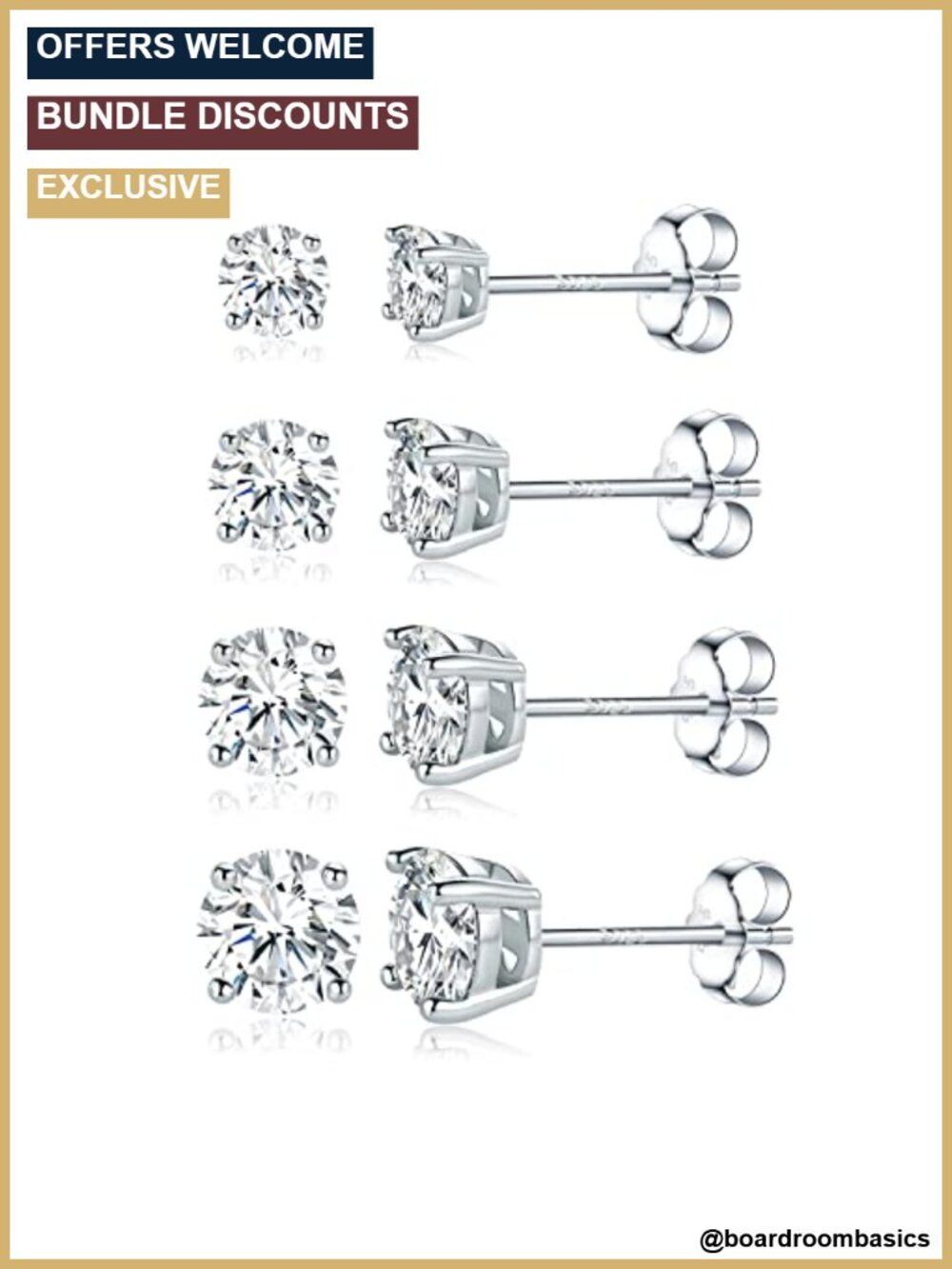 S925 Sterling Silver Moissanite Stud Earrings Set 4 Prong Round Multiple Pack